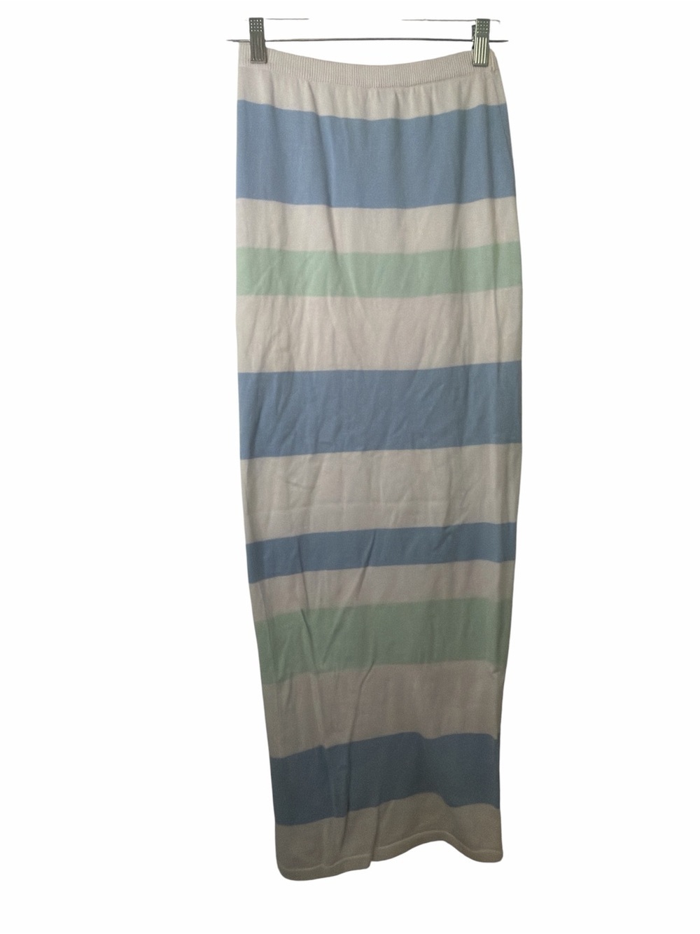 Sabo Skirt White Blue Striped Knit Cotton Pull On Long Skirt Sz S